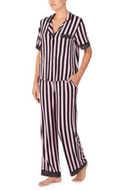 A lady wearing DAKOTA PJ SET IN BLUSHING STRIPE