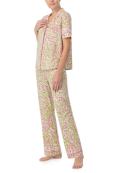 A lady wearing Arizona Long Pj Set In Cheeky Cheetah