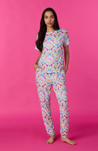 A lady wearing Layna Knit Pj Set In Western Charm print