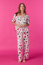 A lady wearing Vienna Knit Pj Set In Shopping Spree print