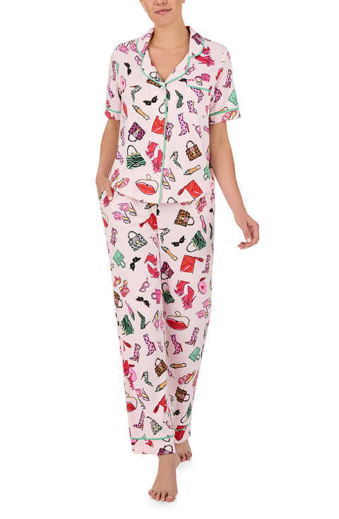 A lady wearing Vienna Knit Pj Set In Shopping Spree print