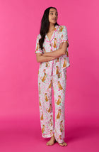 A lady wearing Vienna Knit Pj Set In Feline Floral print