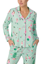 A lady wearing Charlotte Knit Pj Set In Peppermint Ballet print