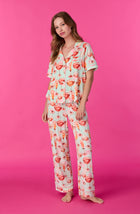 A lady wearing Vienna Knit Pj Set In Minty Mixology print