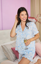 A lady wearing London Short Woven Pj Set In Butterflies & Bows