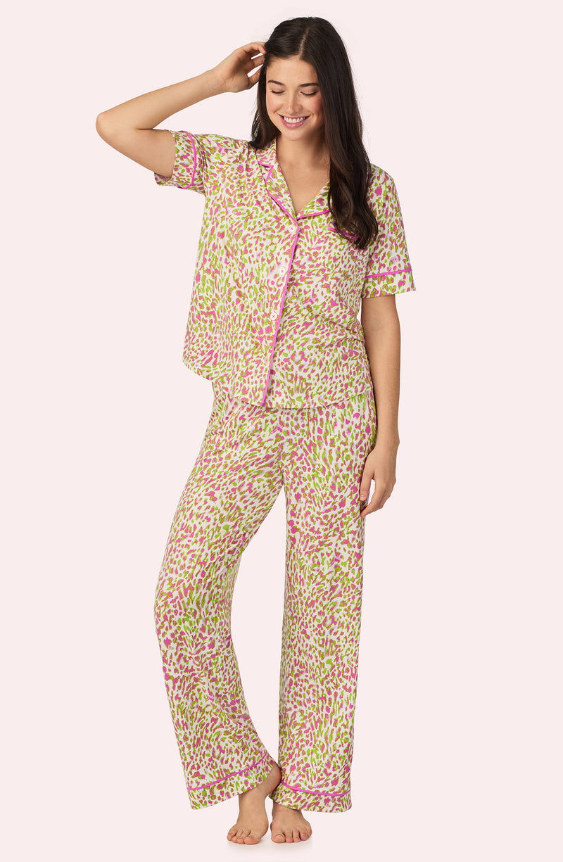 A lady wearing Arizona Long Pj Set In Cheeky Cheetah