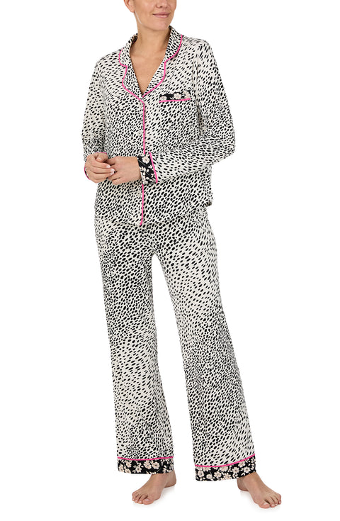 A lady wearing long sleeve Charlotte Knit Pj Set In Spot On print