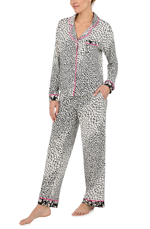 A lady wearing long sleeve Charlotte Knit Pj Set In Spot On print