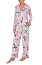 A lady wearing long sleeve Charlotte Knit Pj Set In Pink Blossoms