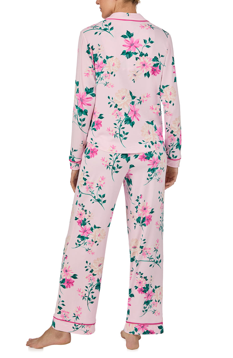 A lady wearing long sleeve Charlotte Knit Pj Set In Pink Blossoms